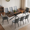 59-inch Expandable Dining Table Set with 8 Gray Ergonomic Chairs, Black Sandblasted Glass Top & X-Base, 4-6 Seater Modern Dining Set for Small Spaces, Kitchen and Apartment