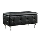 Black Tufted Bonded Leather Storage Bench with Crystal Decor, Upholstered Bedroom Bench Ottoman with Hidden Storage for Entryway Bed End Living Room