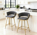 Two-piece rotating swivel chair, Dark gray cotton and linen soft seat, golden metal legs, rust-proof and wear-resistant, suitable for restaurant/bar high tables, lightweight single unit