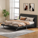 King Size Upholstered Bed Frame, Pu Leather Platform Bed with Wave-Like Curve Design and Trapezoidal-Shaped Leg, No Box Spring Needed, Black