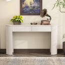 TREXM Entryway Table with Fluted Design, Modern Console Table with Storage, Oval Top and 2 Drawers for Entryway and Living Room (Champagne White)