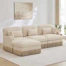 100'Comfy Chenille Leopard Printing L-Shaped Sofa,Delicate Tassel Edge,Movable Ottoman,Modern Fashion Style,Ergonomic Back and Seat Design,Easy Assembly,Deep Seat Design for Living Room,Beige Coffee