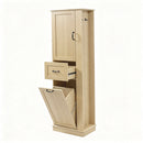 Modern Tall Storage Cabinet with Tilt-Out Compartment, Adjustable Shelves, Soft-Close Hinges, Aluminum Alloy Handles, Natural Finish, MDF Construction, 80LBS Capacity