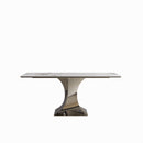 Modern Rectangular Dining Table with Stainless Steel Black Titanium Hourglass Base, Sintered Stone Top, 71 Inches