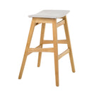 Mid-Century Modern Bar Stool Set with Upholstered Seating and Solid Rubberwood Legs in Light Beige
