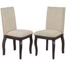 TREXM Set of 2 Wood Upholstered Dining Chairs with Nailhead in Espresso Finish, Fabric Seat, Solid Wood Frame