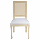 French Country Dining Chairs Set of 2, Upholstered with Rattan Square Back, Wire Drawing & Carving Details, Disassemblable, Beige, Linen and Solid Wood