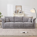 98.5' 3-seater sofa with unique design and soft arm pillows Contemporary style linen sofa with 3 comfortable cushions with 2 pillows Suitable for living room bedroom and office,grey