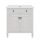 31' Vintage Bathroom Vanity with Sink, Faux Aged Finish, Rustic Cabinet with Soft Close Doors, Adjustable Shelf, Curved Profile, Rubber Wood Legs, Antique White
