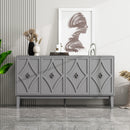 4 doors cabinet Vintage Storage Cabinet with Hand-Carved Geometric Doors, Adjustable Shelves, Black Oak Finish, Raised Legs for Easy Cleaning, Sideboard Buffet Cabinet for Living Room & Dining Room