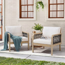 Outdoor Acacia Wood Club Chair with Handwoven Rope(Set of 2), Light Teak Finish