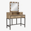 Brown Boho-Modern Vanity Desk with 3-Color Lighted Mirror and 4 Drawers - 39.37' Wide Makeup Table