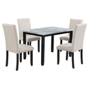 TREXM Faux Marble 5-Piece Dining Set Table with 4 Thicken Cushion Dining Chairs, White/Beige+Black, Rubber Wood