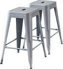 Backless Modern Light Weight Industrial Contemporary Rustic Vintage Costal Metal Bar Stools Without Back and 4 Leg Design (Set of 2) (30' Seat, Silver)