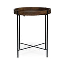 Modern Industrial Round End Table with Tray Top and Foldable Iron Legs in Natural Mango Wood
