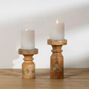 Pillar Candle Holder Set of 2 Natural Finish Mango Wood