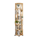 6 Tier Rotating Bookshelf, Solid Wood Rotating Bookshelf Tower with Wheels, 360° Display Round Spinning Bookshelf for Small Spaces, Corner, Bedroom, Living Room, Home, Office, Natural Wood Color