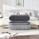 Oval Upholstered Storage Ottoman with Fringe Trim & Lift-Top Lid - 39'L x 16'W x 17'H, Multi-Functional Footrest & Hidden Storage for Living Room or Bedroom - Grey Fabric with Metal Frame