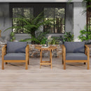 Patio Conversation Set, Outdoor Wood Conversation Seat(Set of 2),Armchair with Cushions,Foldable Acacia Wood Side Table,Teak Finish,Dark Grey cushion