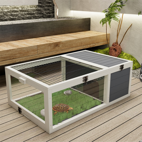 39.5＂Wood Tortoise House Indoor Turtle Habitat Reptile Cage for Small Animals Lizards, Geckos, with 2 Removable Waterproof Tray