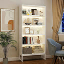 Tall Bookcase with LED Lights, 5 Tier Bookshelf with Storage, Heavy Duty Wood Bookshelf with Adjustable Lighting, Freestanding Display Cabinet for Living Room, Bedroom, Home Office, Study Room(White)