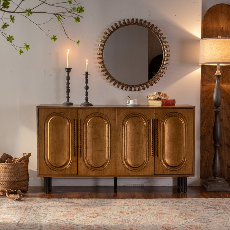 Sideboard Buffet Cabinet with Storage – Wood Kitchen Cabinet with Adjustable Shelf, Handleless Console Table for Dining Room, Modern Entryway Table with 4-Door