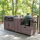 K&K 80.5' Outdoor Kitchen Island for Big Green Egg& Blackstone Griddle, Solid Wood Grill Cart Table with Stainless Steel Top, Drawer for Large Big Green Egg and 21'/28' Blackstone Griddle, Dark Brown