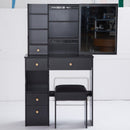 29.2' Small Space Left Drawer Desktop Vanity Table + Cushioned Stool, Extra Large Right sliding mirror, Multi Layer High Capacity Storage, Practical Fashionable Dresser, Suitable For Small Space