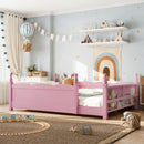Full Floor Bed with Full-Length Guardrails. Kids Montessori Floor Bed With Beside Book Shelf,Childlike Design,Pink