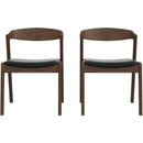 Dakota Mid-Century Solid Wood Dining Chair Set with Black Leather Upholstery Set Of 2