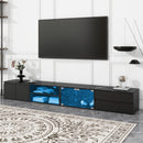 ON-TREND Modern APP Controlled LED TV Stand for TVs Up to 105'', Faux Marble Tabletop Media Console with Tempered Glass Doors, Entertainment Center with 2 Drawers & Cabinets for Living Room, Black