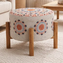 Mandala Design Embroidered Stool 16x14' Beige Cotton
