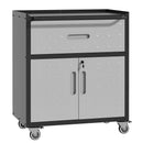 Sturdy and Durable Metal Tool Cabinet for Garage with Wheels - Mobile Heavy-Duty Storage Cabinet with 1 Drawer and 2 Locking Doors, Black and Gray