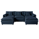 Modular Oversized Deep Seat U Shaped Couch Set with Movable Ottomans, Chenille Blue, 3-Seater Comfy Cloud Sofa
