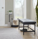 Bench in Black Metal and Grey Faux Leather