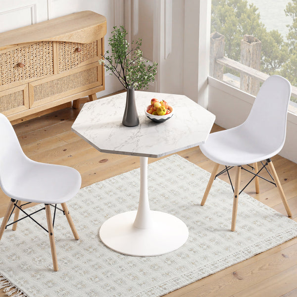 31.50'Modern Octagonal Coffee Table with Printed White Marble Table Top,Metal Base, for Dining Room, Kitchen, Living Room