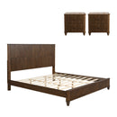 3-Piece Bedroom Set with King Bed and 2 Nightstands, Walnut Brown