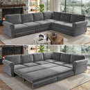 118' L-Shaped Sofa Couch with Pull-Out Bed,Oversize Convertible Sleeper Sofa with Nailhead Trim & Rolled Arm,Chenille Upholstered Sectional Couches, for Living Room, Apartment, Office,Light Grey