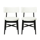Mid Century Modern Dining Chairs with Unique Open Back and Upholstered Curved Backrest in Black and Beige Boucle