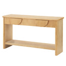 55' Soft Modern Fluted Console Table with Semi-Circular Drawers, Solid Wood Top, Natural Wood Finish, Pine Veneer Frame, Multi-Use Entryway or Living Room Furniture