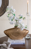 16x4.5x8.8' Sculptural Aluminum Vase with Gold Swirling Design