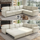 118' L-Shaped Sofa Couch with Pull-Out Bed,Oversize Convertible Sleeper Sofa with Nailhead Trim & Rolled Arm,Chenille Upholstered Sectional Couches, for Living Room, Apartment, Office, Beige