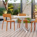 Tropical Orange Polypropylene Single-Side Chair- One-Piece Design for Indoor & Outdoor Use with 36 Inch Indoor/Outdoor Modern White Round PP Table