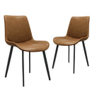 Brown PU Leather Dining Chair with Metal Legs, Modern Upholstered Chair Set of 2 for Kitchen, Restaurant, Living, Meeting Room