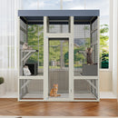 Gray Wooden Catio Outdoor Pet Enclosure with Waterproof Top, Spacious and Secure Cat House & Small Animal Cage,2 Napping Boxes