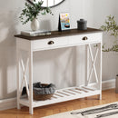 40' Farmhouse Console Table with Drawer for Entryway, Narrow Long Entry Table with Storage Shelf for Living Room, Rustic Vintage Hallway Sofa Table,White