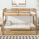 Twin Over Twin Rubber Wood Bunk Bed with Trundle, Convertible into 2 Twin Size Beds, Twin Size Bunk Bed with Ladder and Safety Guardrails,White Oak (Old Sku W504S00159)