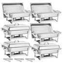 Rectangle Chafing Dish, 9 Qt 6 Pack Stainless Steel Chafing Dish, Food Warmer Chafer Complete Set with Hollow Handle, 3 Food Tongs, Lid, Fuel Holder, Chafer Dishes for Banquet Party Wedding
