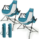 Hammock Camping Chair, Folding Portable Rocking Chair, Aluminum Alloy Adjustable Back Swinging Chair with Pillow Cup Holder, Recliner with Carry Bag for Outdoor Travel Lawn Backyard, Blue (2pcs)