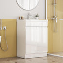 24-Inch Bathroom Vanity With Sink Combo , 2 Doors Bathroom Cabinet, With Shelf  ,Handle Free Design,Unique Thick-Edged Ceramic Basin,Soft Close System Hinge,Easy Assemble,Glossy White